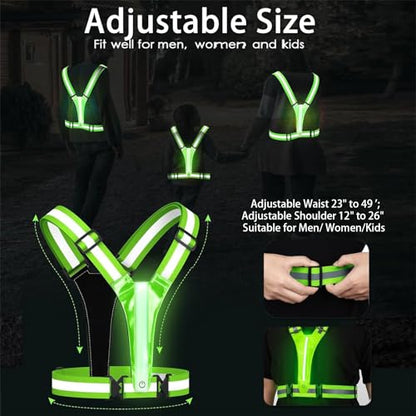 Led Reflective Vest, USB Rechargeable Light Up Running Gear, High Visibility Night Running Vest with Adjustable Waist/Shoulder for Women Men Kids
