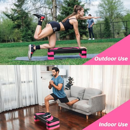 Non-Slip 31 Inch Aerobic Exercise Step Platform 4"-6"-8" Height Adjustable Risers for Home Gym Cardio Training Fitness Workout Stepper Trainer - color: Pink
