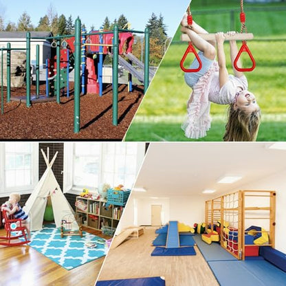 Trapeze Swing Bar with Rings, Wooden Trapeze Swing Bar for Indoor/Outdoor - color: Red