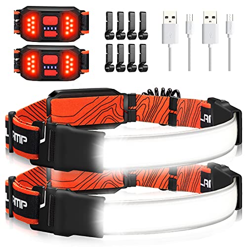 Hopedone 2-Pack Rechargeable Headlamp, 1000LM Hard Hat Work Light - color: Orange(2-Pack)