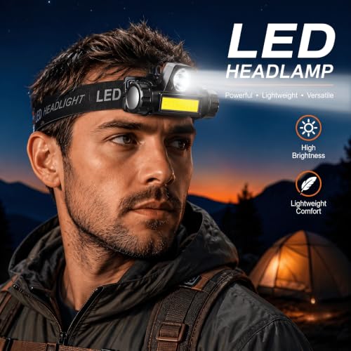 Super Bright Headlamp Rechargeable High Lumen Last Long LED Lamp for Camping Clip-On Hard Hat Hands-Free Work Lamp with Magnetic Base, Adjustable Spotlight Flashlight for Running Hiking Camping