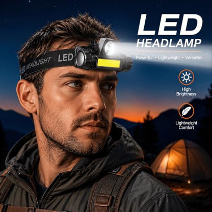 Super Bright Headlamp Rechargeable High Lumen Last Long LED Lamp for Camping Clip-On Hard Hat Hands-Free Work Lamp with Magnetic Base, Adjustable Spotlight Flashlight for Running Hiking Camping