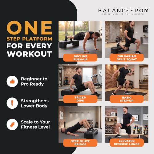 BalanceFrom 31-inch Aerobic Step Platform Trainer with 3 Adjustable Risers - color: Black