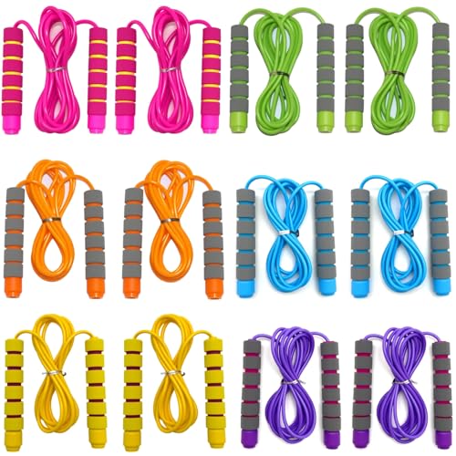 Adjustable Jump Ropes for Kids - Colorful Skipping Ropes with Soft Foam Handles - Ideal for Outdoor & Indoor Play, Fun Games Activity, Fitness, Exercise and Party Favors - color: 12-Pack (6 Colors x2)