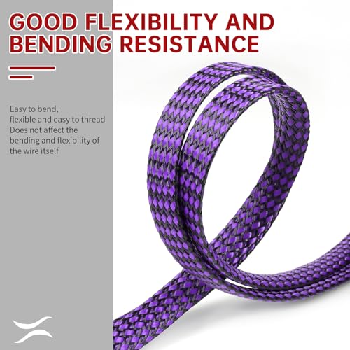 Expandable Braided Cable Sleeve, PP Yarn + PET Braided Expandable Sleeving Cable Management Protection High Density PET Wire Cover Sheath for Cables (Purple Black, 8mm (5/16")-19ft) -49ft - color: Purple Black, size: 8mm (5/16")-19ft