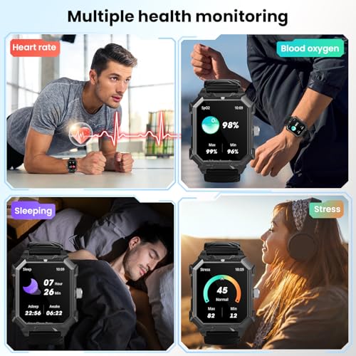 Smart Watch for Men (Answer/Make Call) 1.96" Military Smartwatch 680mAh Battery IP69 Waterproof Smart Watches Fitness Activity Tracker With Blood Pressure Heart Rate Sleep Monitor for Android Phones