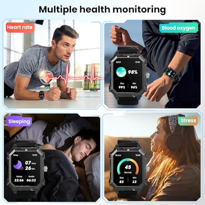 Smart Watch for Men (Answer/Make Call) 1.96" Military Smartwatch 680mAh Battery IP69 Waterproof Smart Watches Fitness Activity Tracker With Blood Pressure Heart Rate Sleep Monitor for Android Phones