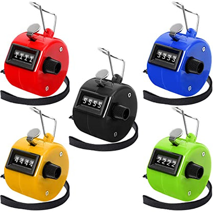 PETKNOWS 5Pcs Handheld Tally Clicker Counter 4 Digital Number for Sports - color: Red & Black & Yellow & Green & Blue