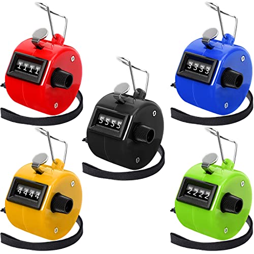 PETKNOWS 5Pcs Handheld Tally Clicker Counter 4 Digital Number for Sports - color: Red & Black & Yellow & Green & Blue