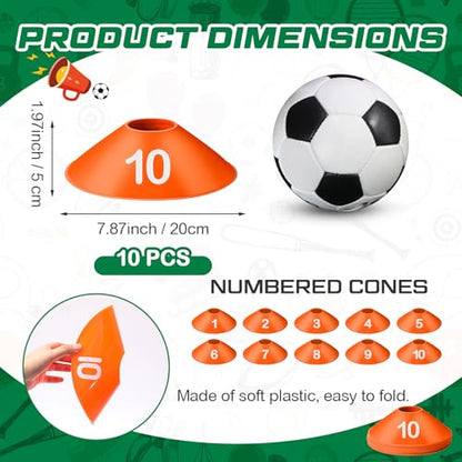 10 Pcs Numbered Sports Disc Cone with Mesh Carry Bag - color: Orange