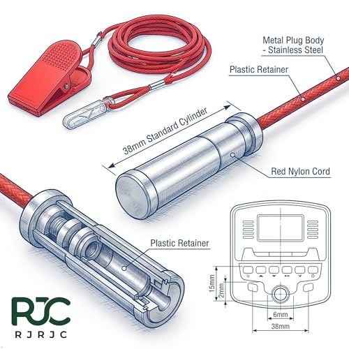 Treadmill Safety Key Replacement 2 Pack — Exercise Equipment Safety Start Key with Strong Clothing Clip Red Universal Fit 38mm Treadmill Emergency Stop Switch for Home Gym Cardio Workout