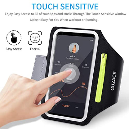 GUZACK Running Armband for iPhone 17 16 15 14 13 Pro Max, Galaxy S25 S24 S23 S22, with Card Slot & Key Pockets, Running Phone Holder, Fit Up to 6.9 Inches Phone - Size L (Bigger Arm 14-17 in) - color: Green Zipper (Up to 6.9"), size: L