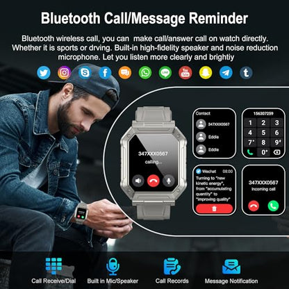 Smart Watch for Men Fitness Tracker: Military Smart Watches for Men Digital Mens Watches Make/Answer Call Running Waterproof Smartwatch Android Phones iPhone Samsung Compatible Heart Rate Monitor - color: Grey