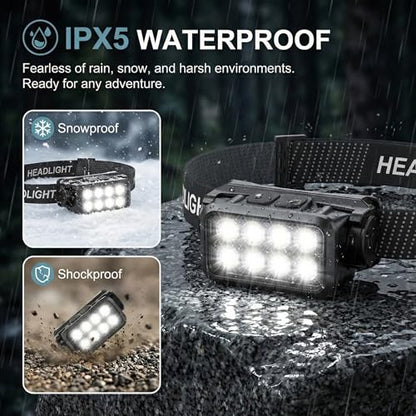 3 Pack Rechargeable Headlamp, 8 LED Head Lamp Flashlight with Motion Sensor, 1000 Lumens USB-C Headlight, Lightweight Waterproof Head Lamp for Adults Camping Running Hiking Fishing Work