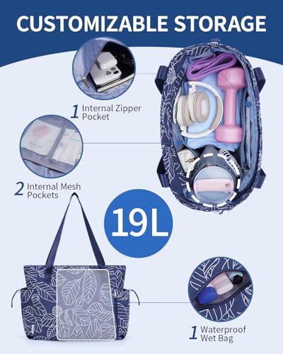 sportsnew Yoga Mat Bag Waterproof Tote Gym Bag Mat Carrier W/Wet Pocket - color: Navy Blue Leaves