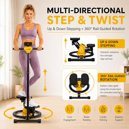 seanleecore Twist Stepper with Handlebar, High-Resistance Stair Stepper Machine for Home Workout, Step + Twist Cardio Exercise Equipment, 300 lb Capacity Quiet Compact Rock Stepper with LCD Monitor
