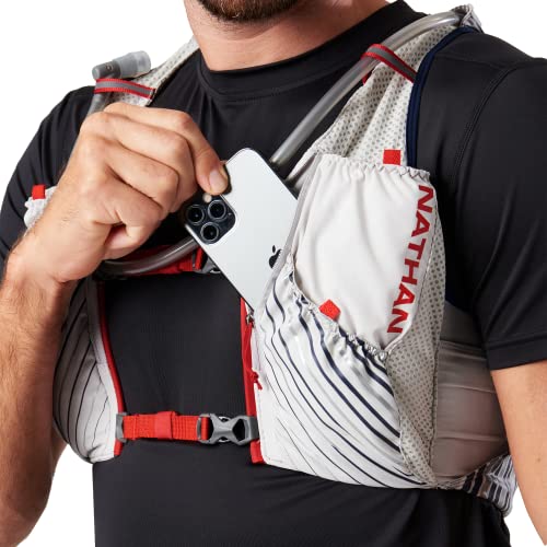Nathan Men's Pinnacle Race Vest 12L Hydration Pack, 1.6L Water Bladder, Running Vest, Water-Resistant Pockets, Lightweight & Moisture Wicking - color: Vapor Grey/Ribbon Red, size: Medium