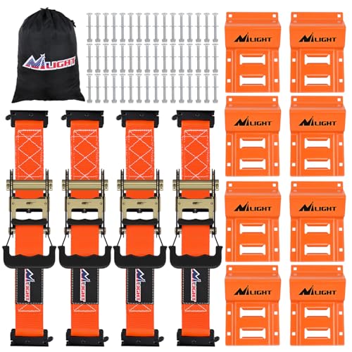 Nilight Wheel Chock Tie Down Kit with 4Pcs E Track Ratchet Straps - color: 4Pcs E-Track Straps+8 Pcs Wheel Chock