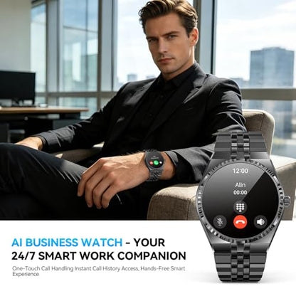 Luxury Smart Watch for Men, Bluetooth Calls, Activity Tracker, Android iOS - color: Black