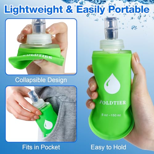 FoldTier 6 Pcs Soft Flask Set 5 oz Folding Water Bottle for Running