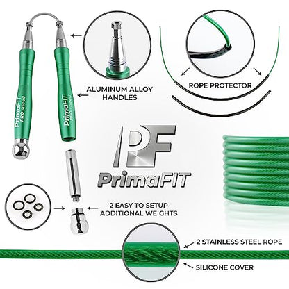 PrimaFIT Pro Speed Jump Rope for Adults, Weighted Skipping Rope for Boxing - color: Green