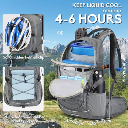 N NEVO RHINO Hydration Backpack with Water Bladder 3L, Hiking Backpack - color: gray