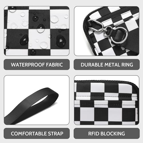 FODOKO Wristlet wallets for Women RFID crossbody bags with 4 Zippers - color: Black