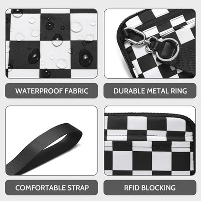 FODOKO Wristlet wallets for Women RFID crossbody bags with 4 Zippers - color: Black