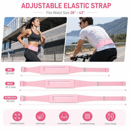 Slim No-Bounce Running Belt - Waterproof Exercise Waist Pack for Marathons, Hiking & Dog Walking - Hidden Travel Money Belt for Phones - color: Pink