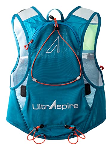 UltrAspire Alpha Unisex Race Vest Hydration Pack - 6 Liter and 9 pockets Running Vest w/Fluid Capacity 2L Reservoir, 2 x 550 mL UltraFlask, and 2 x 500 mL Softflasks (Sold Separately Unless Specified) - color: 5.0 Blue, size: MD (Chest Size: 34"-38")