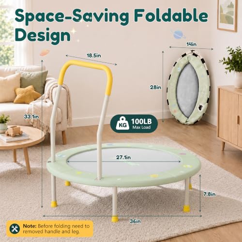 36-Inch Toddler Trampoline with Foam Handle, 3FT Foldable Mini Rebounder - color: Green