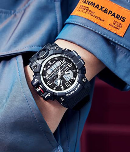 AIMES Men's Watches Sports Outdoor Waterproof Military Watch LED Date Alarm Stopwatch Multi-Function Tactics Big Face Wristwatch for Men - color: 3133-Black white