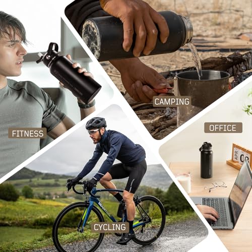 ONETIGRIS 32oz Insulated Tactical Water Bottle with Straw & MOLLE Sleeve - color: Black