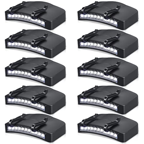 Hortsun 10 Pcs Light Clip 11 LED Cap Lights Clip on Hat Headlamp Battery Cap Brim Lamp Black Waterproof Ultra Bright Flashlight for Hunting Camping Fishing Hiking - style: Battery