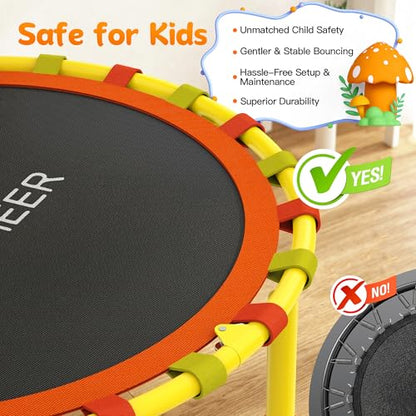 ANCHEER 38" Toddler Trampoline for Kids, ASTM Certified Foldable Mini Trampoline with Adjustable Foam Handle, Indoor & Outdoor Kids Trampoline, Quiet Design, 200 LBS Capacity, Easy Assembly - color: Lemon Yellow