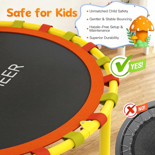 ANCHEER 38" Toddler Trampoline for Kids, ASTM Certified Foldable Mini Trampoline with Adjustable Foam Handle, Indoor & Outdoor Kids Trampoline, Quiet Design, 200 LBS Capacity, Easy Assembly - color: Yellow