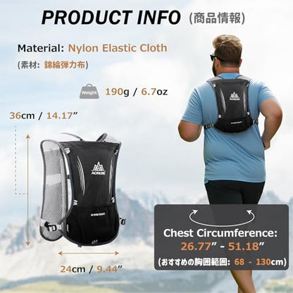 Azarxis Hydration Running Vest Backpack Pack 5L 5.5L for Women and Men Jogging Trail Race Marathon Cycling Hiking - color: Black