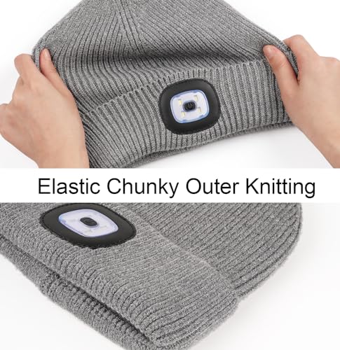 MELASA Winter Fleece Lined Beanie with The Light, Warm Gifts for Men Dad - color: Gray Tie Dye