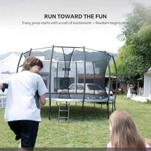 Trampoline Outdoor 10FT 14FT 16FT with Enclosure,5 Reinforced U-Shaped Legs with Center Support,ASTM Approved,Recreational Trampoline for Kids and Adults - size: 14FT