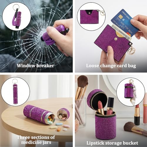Personal Safety Keychain Set for Women, Self Defense Kit with 130DB Alarm, Wristlet, Emergency Tools - color: Purple