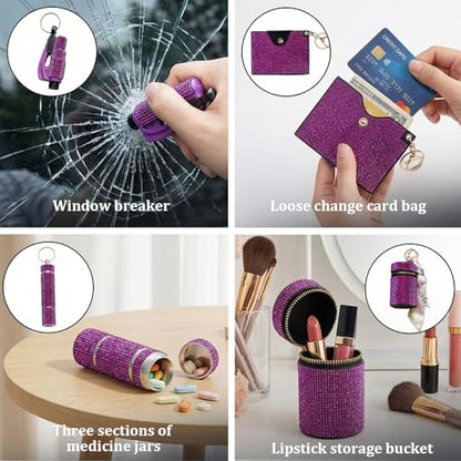 Personal Safety Keychain Set for Women, Self Defense Kit with 130DB Alarm, Wristlet, Emergency Tools - color: Purple