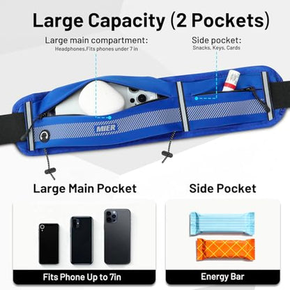 MIER Running Belt for Women & Men, Fanny Pack with Marathon Bib Clip, Navy - color: Navy