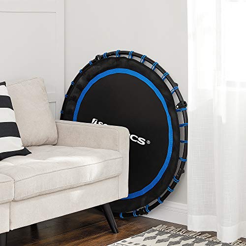 SONGMICS 40 Inches Mini Fitness Trampoline, Fitness Rebounder with Adjustable Handrail, Foldable Trampoline for At-Home Workout, Max. Load 264.6 lb - color: Blue + Black