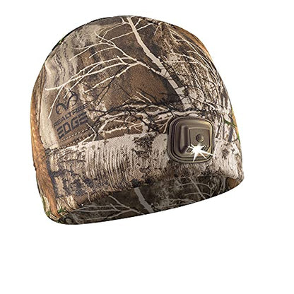 POWERCAP LED Hat Light 150 Lumens Rechargeable Fleece Beanie with Bright Built-in Headlamp Waterproof LED Warm One Size Cap - color: Real Tree Edge 3.0