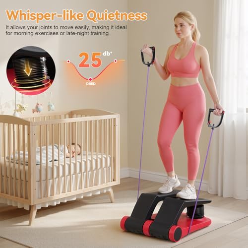 Air Resistance Stepper with Resistance Bands, 5-Level Adjustable Mini Stair Climber Fitness Machine with LCD Monitor, Non-Slip Pedals, 300lbs Capacity Portable Cardio Gym Equipment