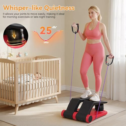 Air Resistance Stepper with Resistance Bands, 5-Level Adjustable Mini Stair Climber Fitness Machine with LCD Monitor, Non-Slip Pedals, 300lbs Capacity Portable Cardio Gym Equipment