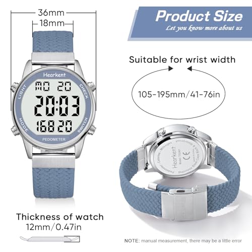 Hearkent Pedometer Watch,Step,Mileage&Calorie Tracker,Large Numbers - color: Blue