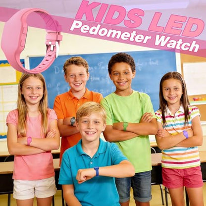 Kids Led Activity Tracker Tracker Watch for Ages 5-15, No App Required, Digital Sport Wristwatch, Waterproof, Pedometer, Alarm Clock, Silicone Strap, for Teens Children Students Boys Girls - color: Pink1