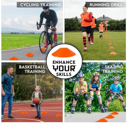Soccer Training Cones Set, 75/50/25 Pack with Strap Holder & Carry Bag - color: Orange