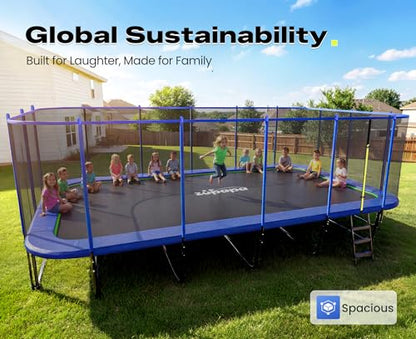 Zupapa 2500LBS Weight Capacity Rectangle Trampoline 13x23FT Outdoor Square Gymnastics Trampolines with 10-Year Quality Assurance for Kids Adults Large Commercial Grade Rectangular Pro Trampoline